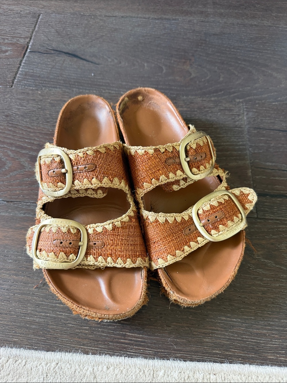 Loeffler Randall Brown Theo Woven Double-Buckle Slide Sandals